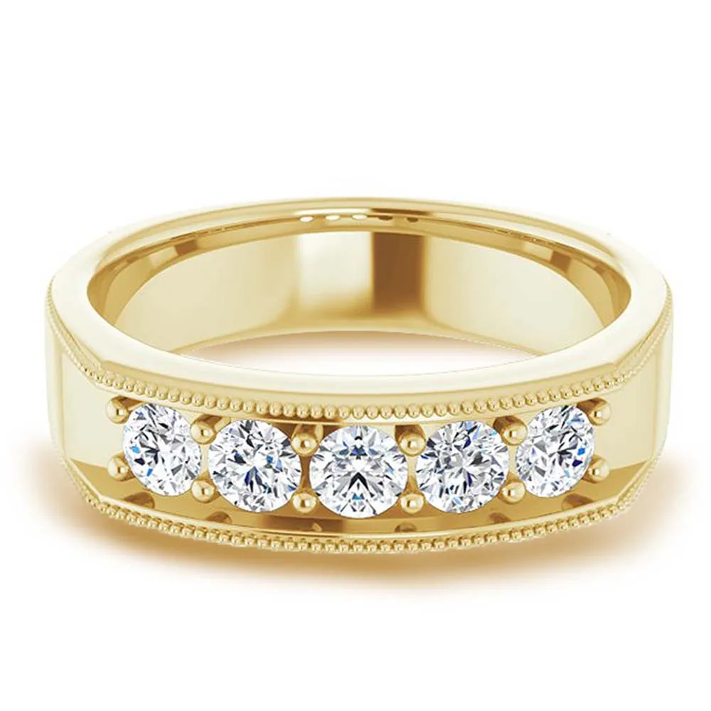 1.0 ctw Round Diamond Milgrain Accent Men's Ring