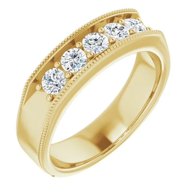 1.0 ctw Round Diamond Milgrain Accent Men's Ring