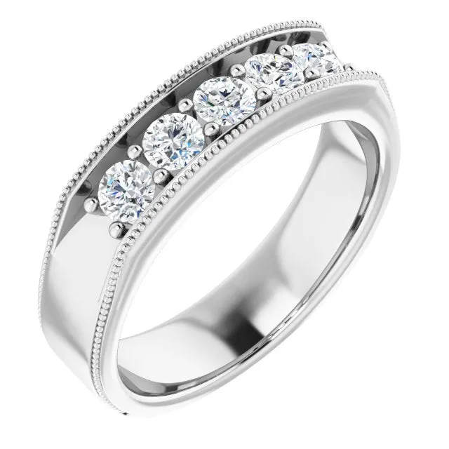 1.0 ctw Round Diamond Milgrain Accent Men's Ring