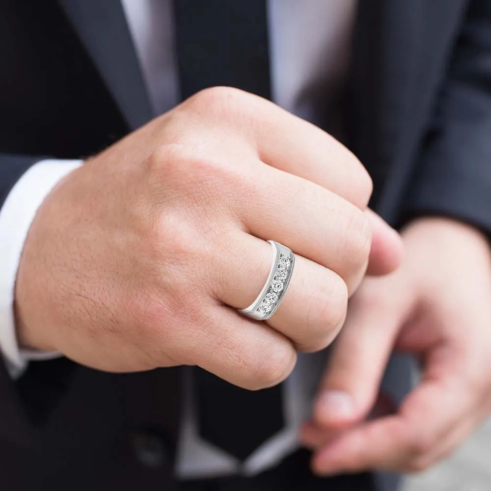 1.0 ctw Round Diamond Milgrain Accent Men's Ring