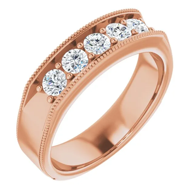 1.0 ctw Round Diamond Milgrain Accent Men's Ring
