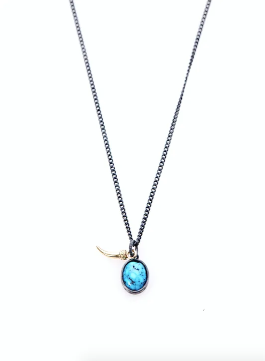 14ct Yellow Gold Tusk - Kingman Turquoise Necklace