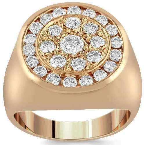 14K Rose Solid Gold Men's Diamond Ring 1.26 Cwt.