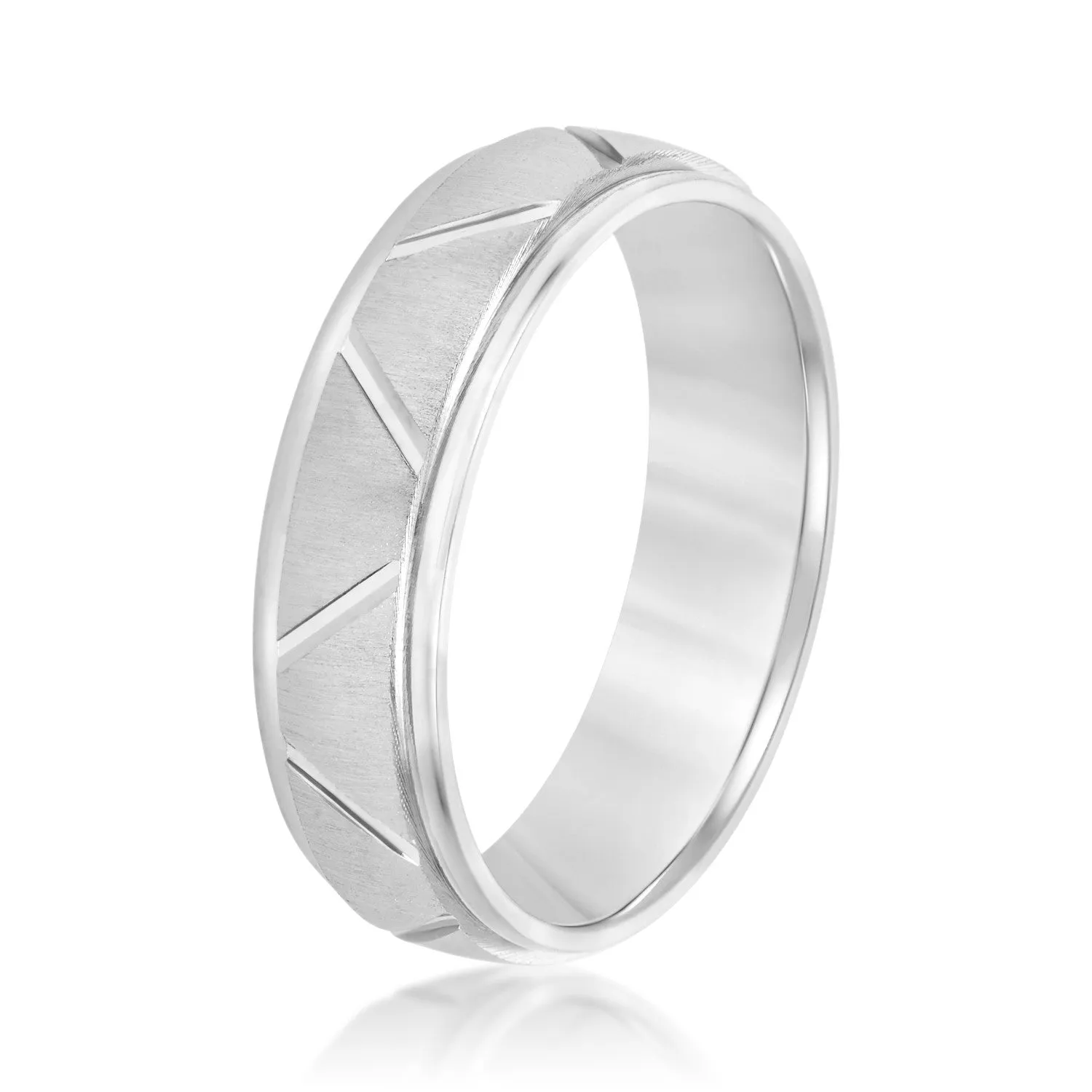 14K White Gold 6MM Men's Brushed And Engraved Wedding Ring