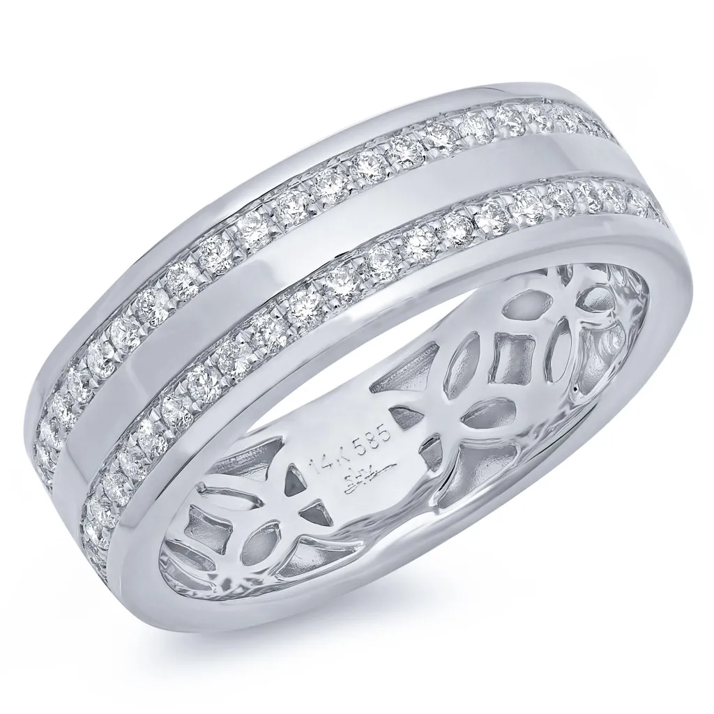 14K White Gold Double Row Diamond Men's Band