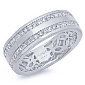 14K White Gold Double Row Diamond Men's Band