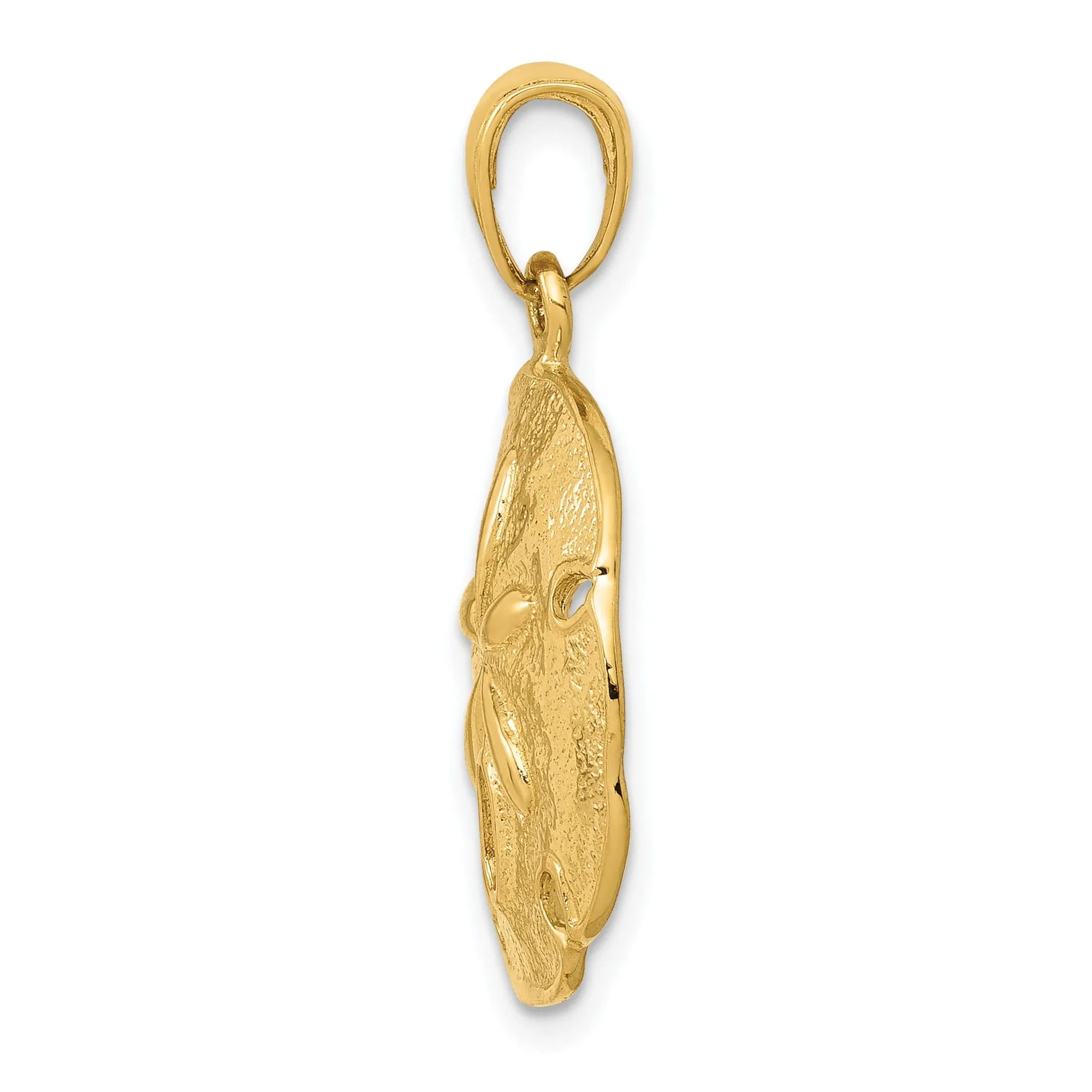 14k Yellow Gold Solid Texture Polished Finish Men's Sand Dollar Charm Pendant