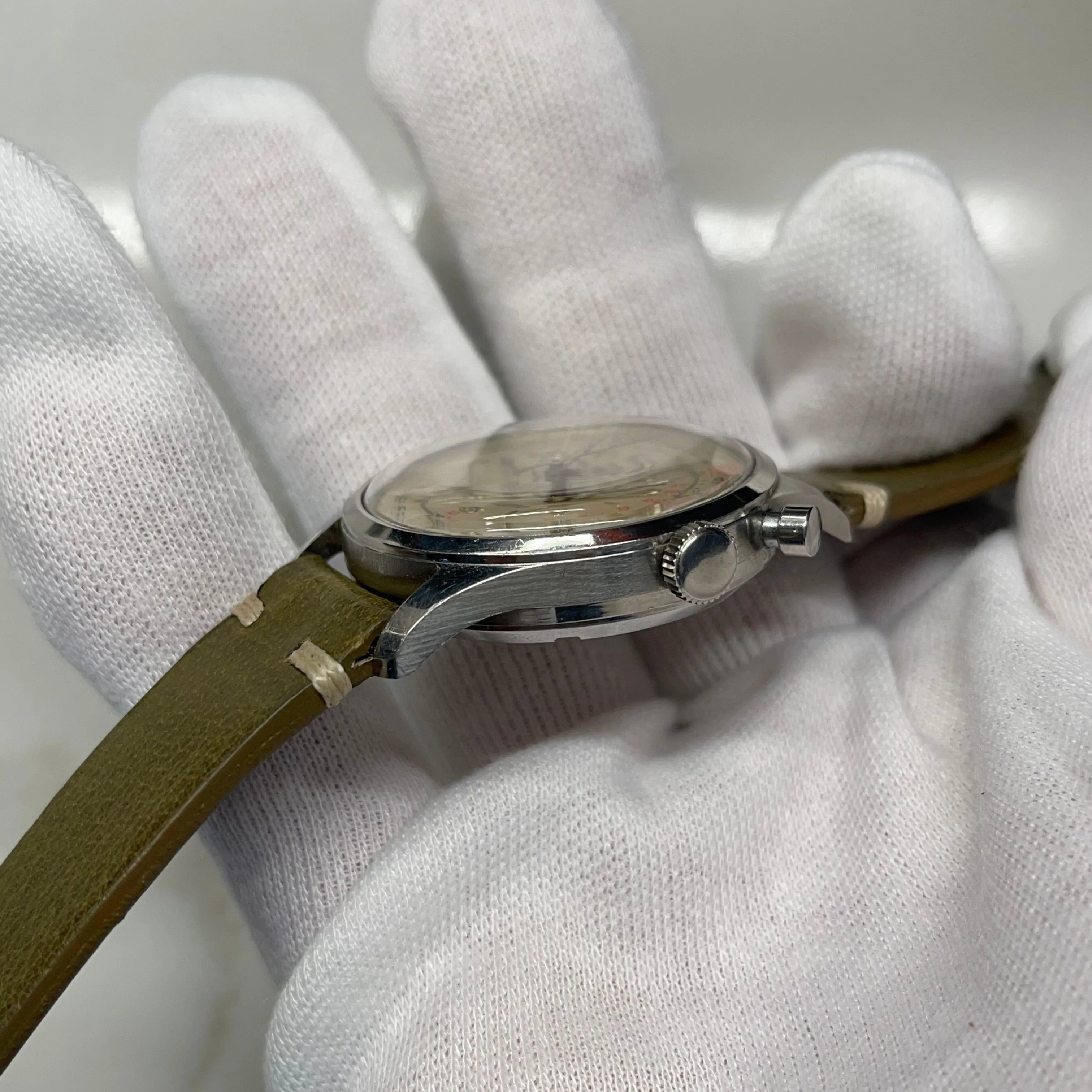 1960s Vintage Paul Portinoux Medical Pulsations Chronograph Single Button Valjoux 22 Steel Wristwatch