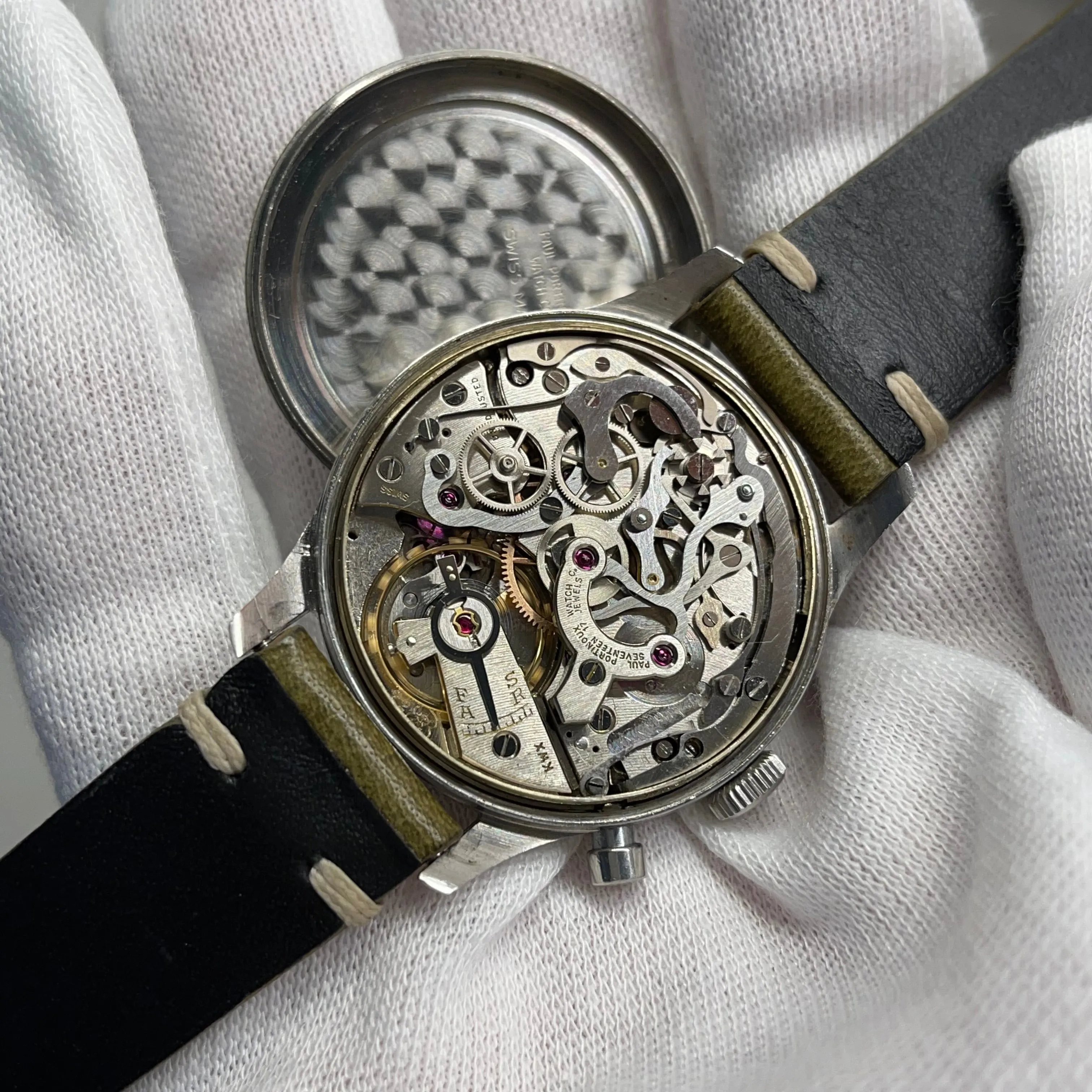 1960s Vintage Paul Portinoux Medical Pulsations Chronograph Single Button Valjoux 22 Steel Wristwatch