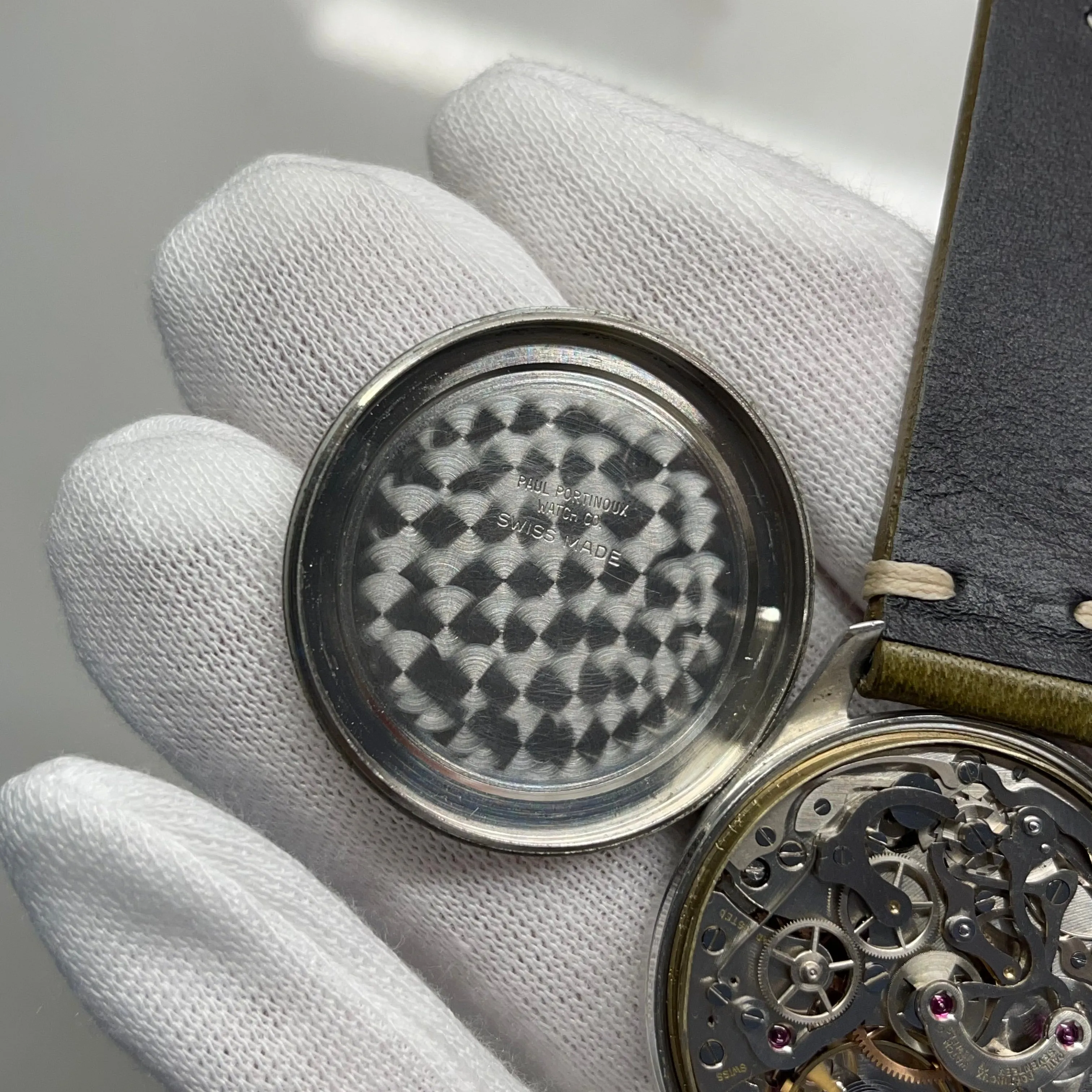 1960s Vintage Paul Portinoux Medical Pulsations Chronograph Single Button Valjoux 22 Steel Wristwatch