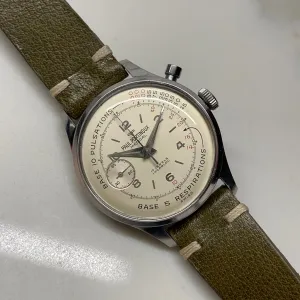 1960s Vintage Paul Portinoux Medical Pulsations Chronograph Single Button Valjoux 22 Steel Wristwatch