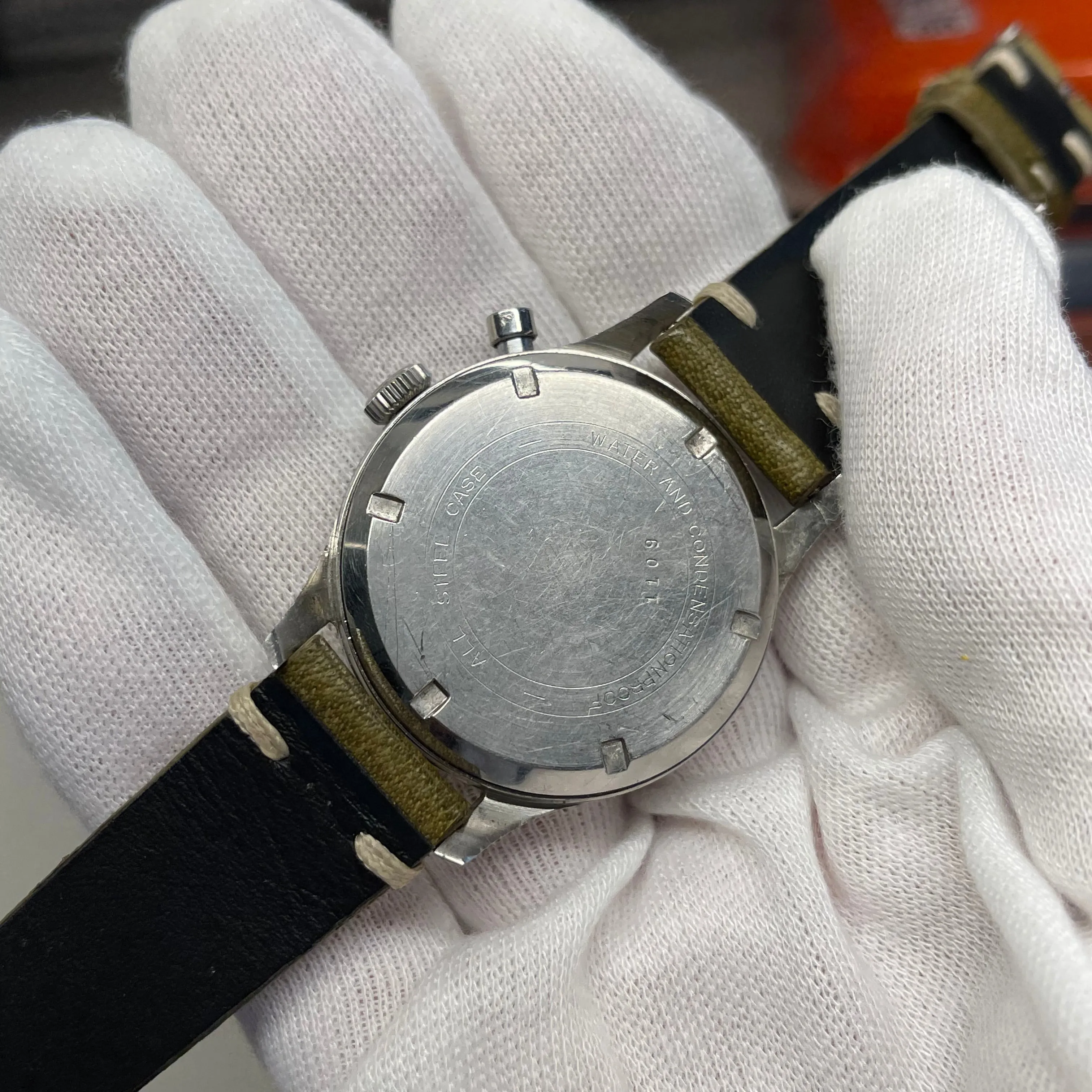 1960s Vintage Paul Portinoux Medical Pulsations Chronograph Single Button Valjoux 22 Steel Wristwatch