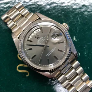 1976 Rolex President 1803 Day Date 18K White Gold Gray Dial Automatic Wristwatch