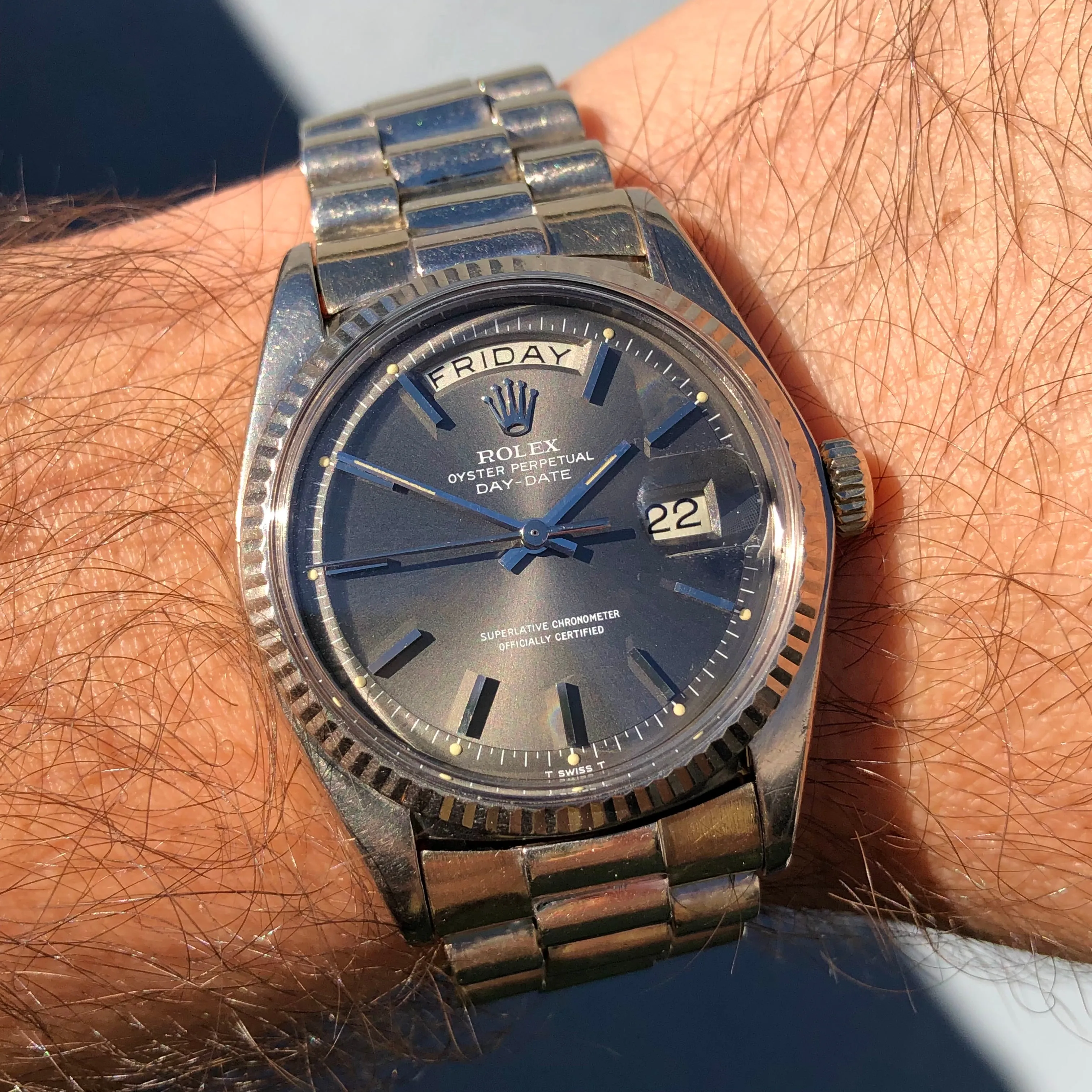 1976 Rolex President 1803 Day Date 18K White Gold Gray Dial Automatic Wristwatch