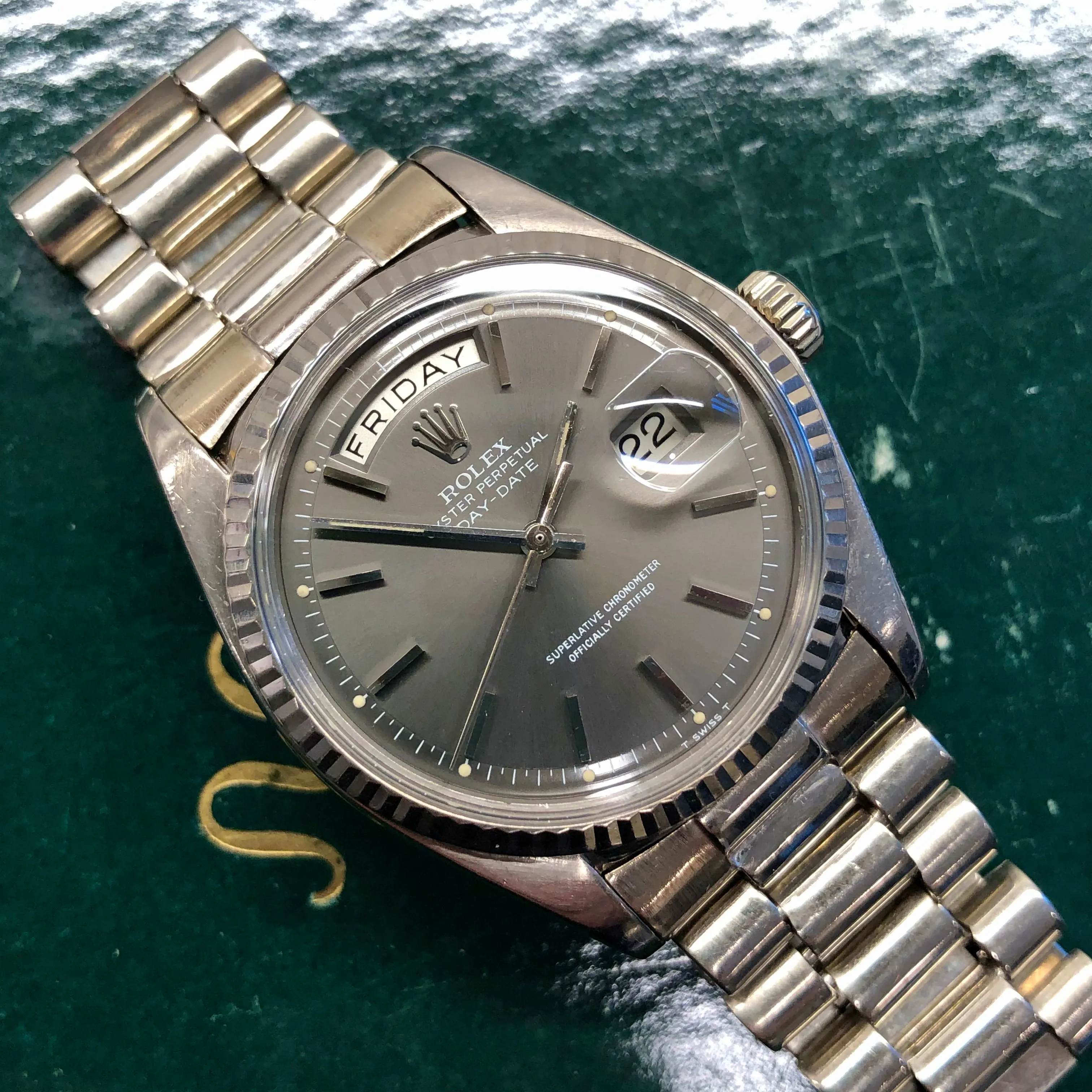 1976 Rolex President 1803 Day Date 18K White Gold Gray Dial Automatic Wristwatch