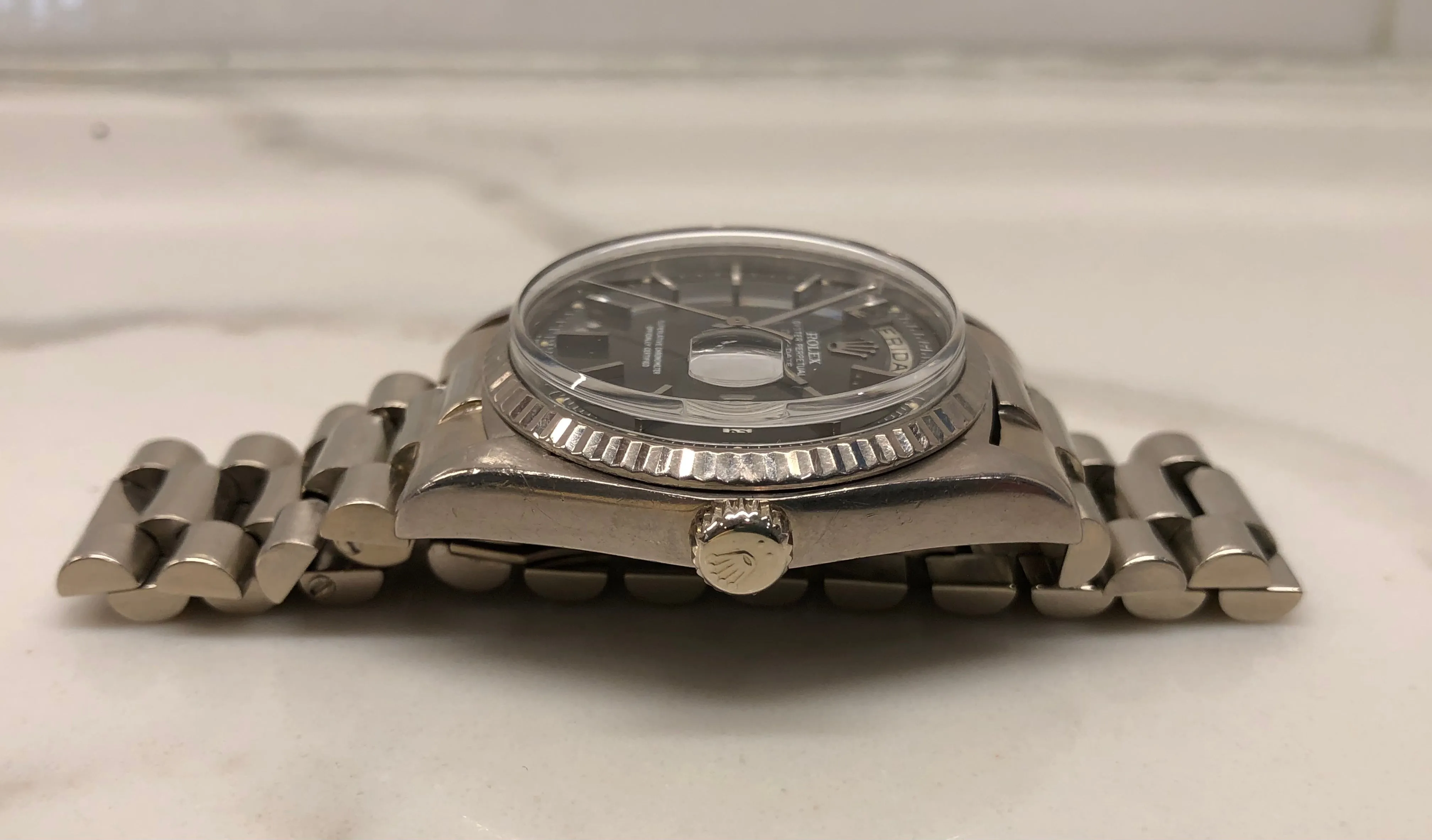 1976 Rolex President 1803 Day Date 18K White Gold Gray Dial Automatic Wristwatch
