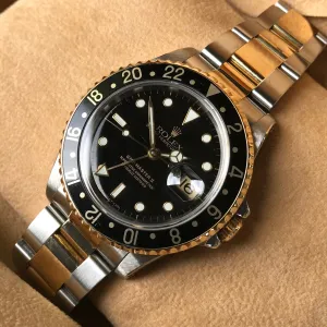1991 Rolex GMT MASTER II 16713 Two Tone Steel Gold Black Oyster Automatic Watch Box Papers