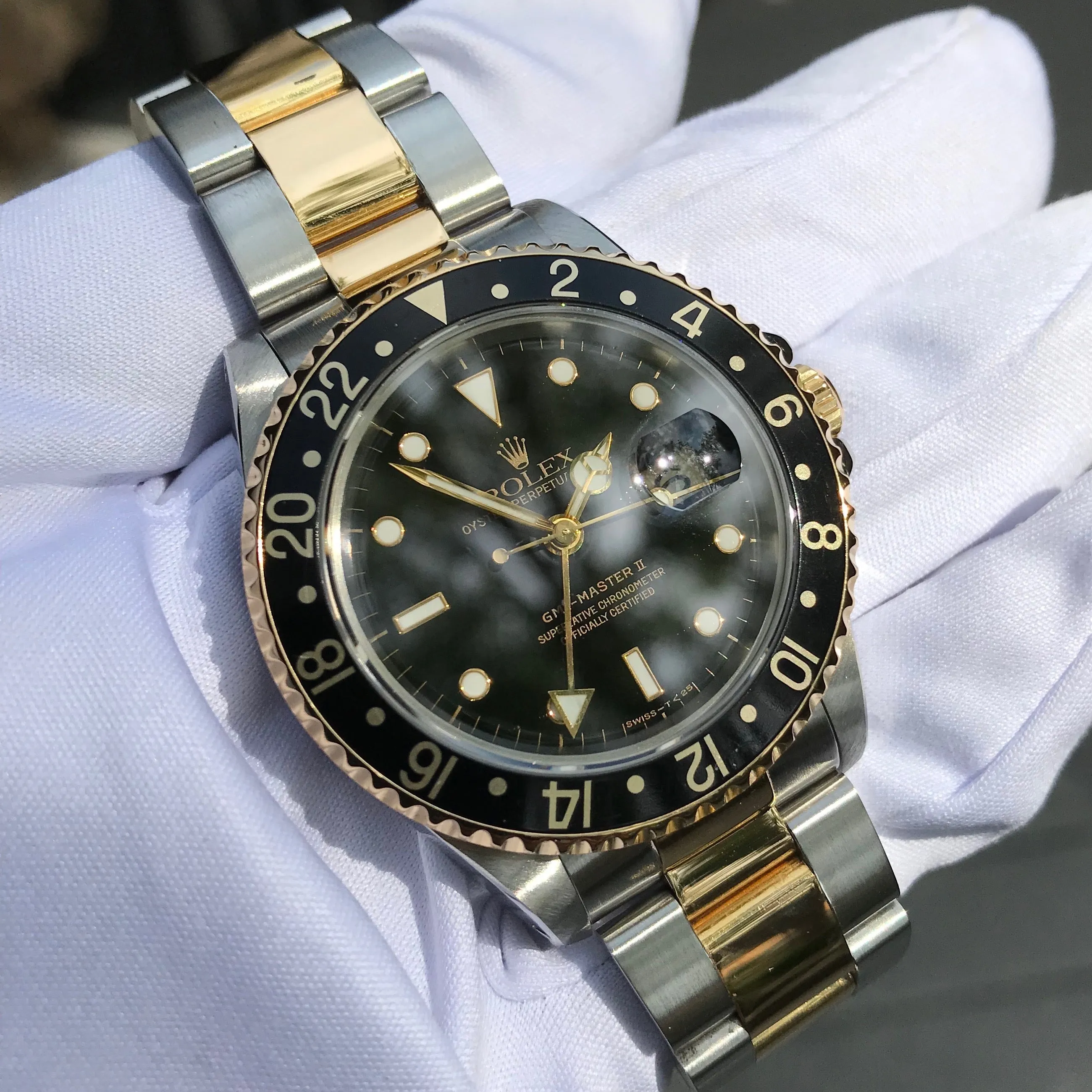 1991 Rolex GMT MASTER II 16713 Two Tone Steel Gold Black Oyster Automatic Watch Box Papers
