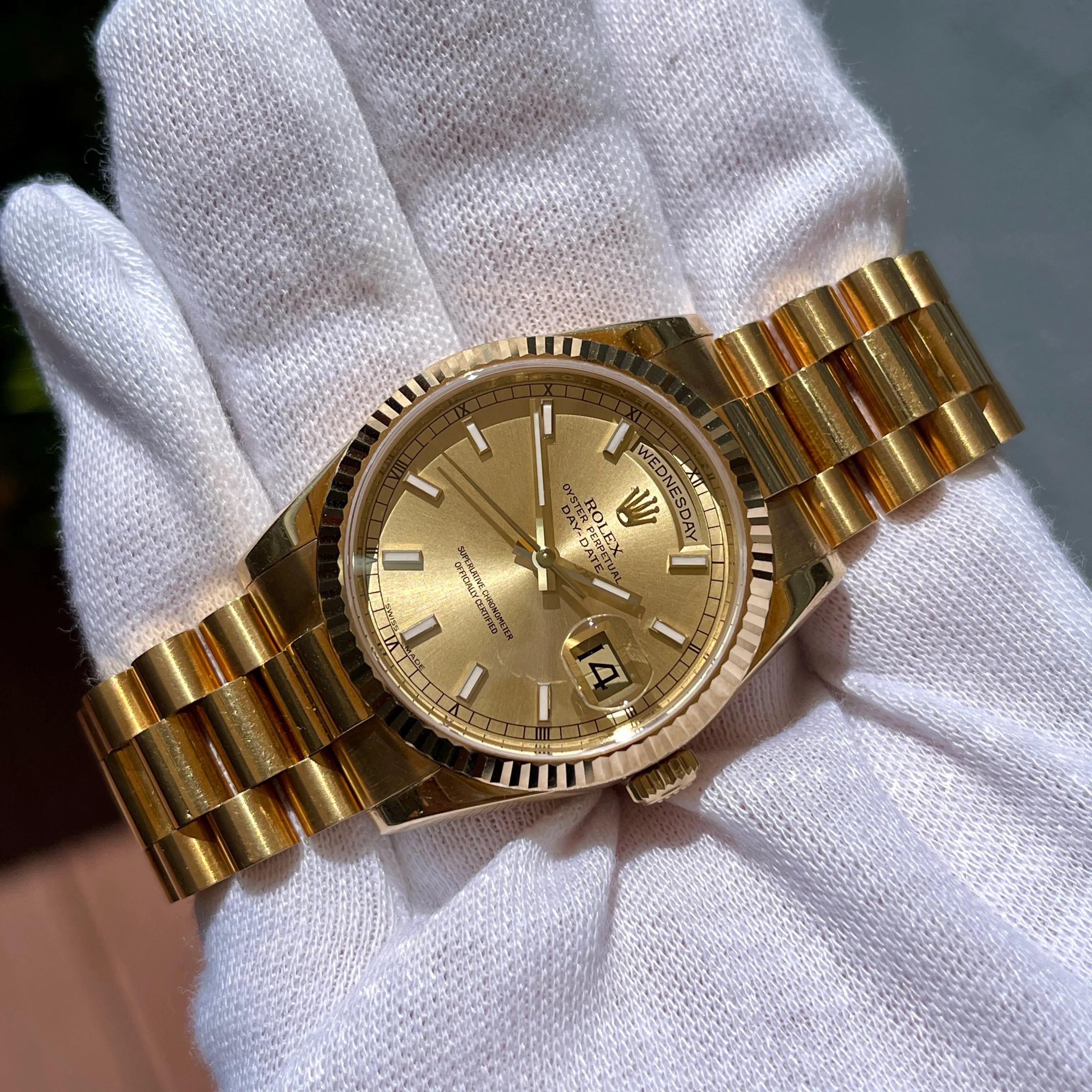 2008 Rolex President Day Date 18K Yellow Gold 36mm Unpolished Wristwatch
