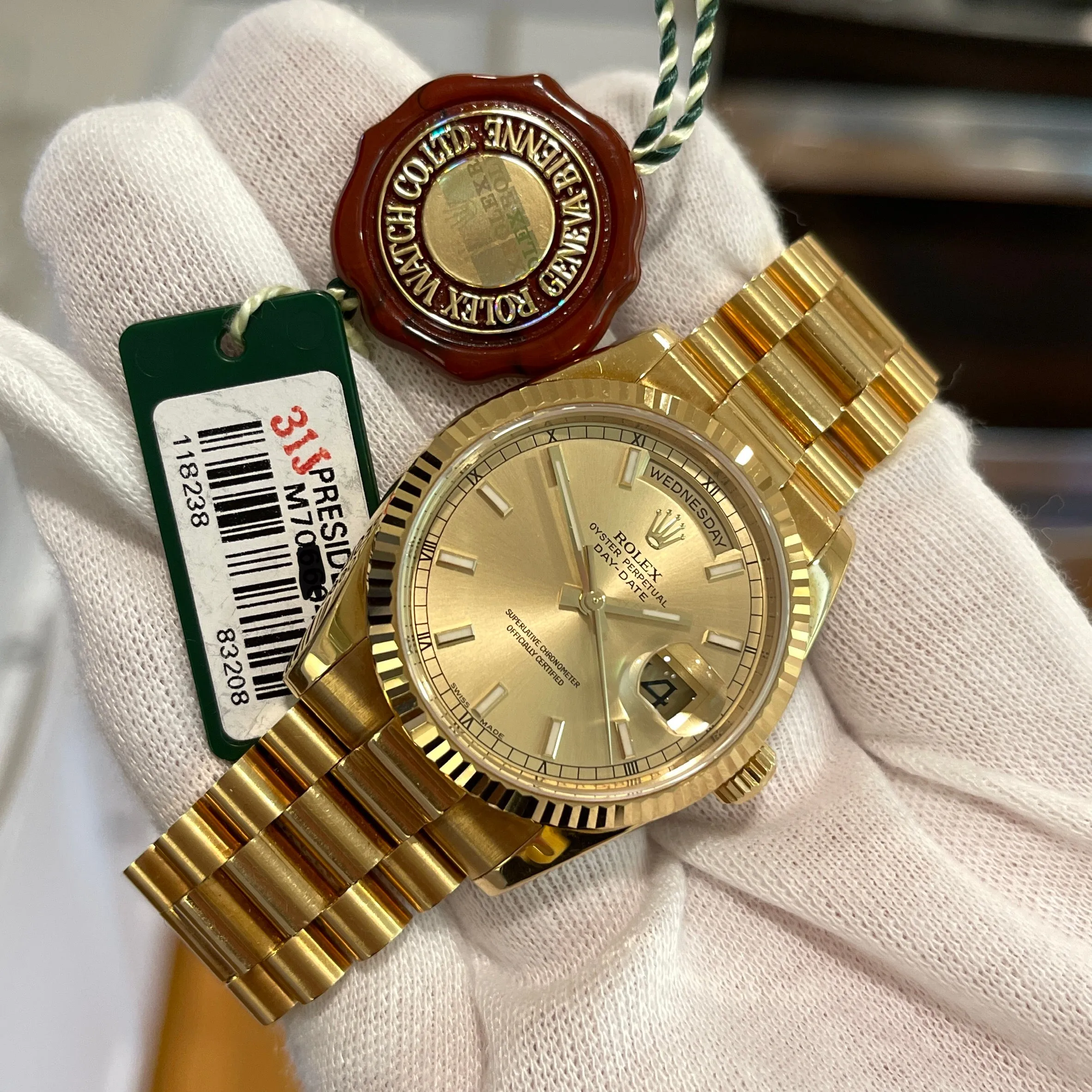 2008 Rolex President Day Date 18K Yellow Gold 36mm Unpolished Wristwatch
