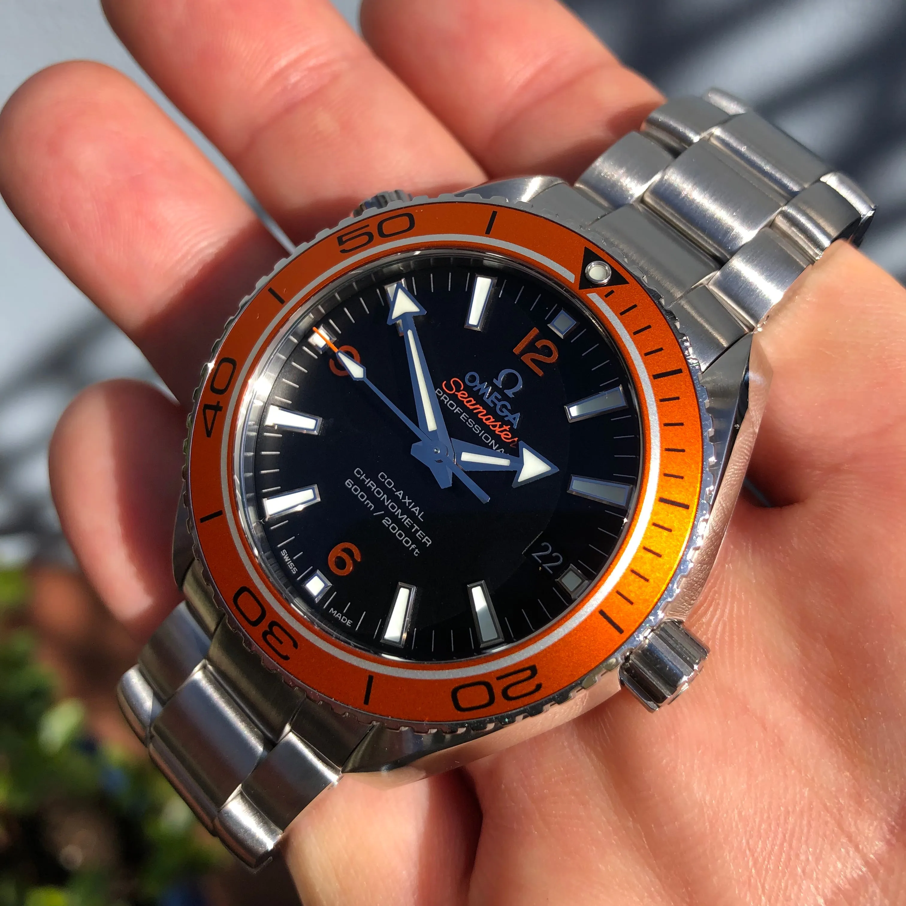 2018 Omega Planet Ocean 600M Seamaster 232.30.42.21.01.002 Steel Co-Axial 42mm Orange Bezel Box Papers