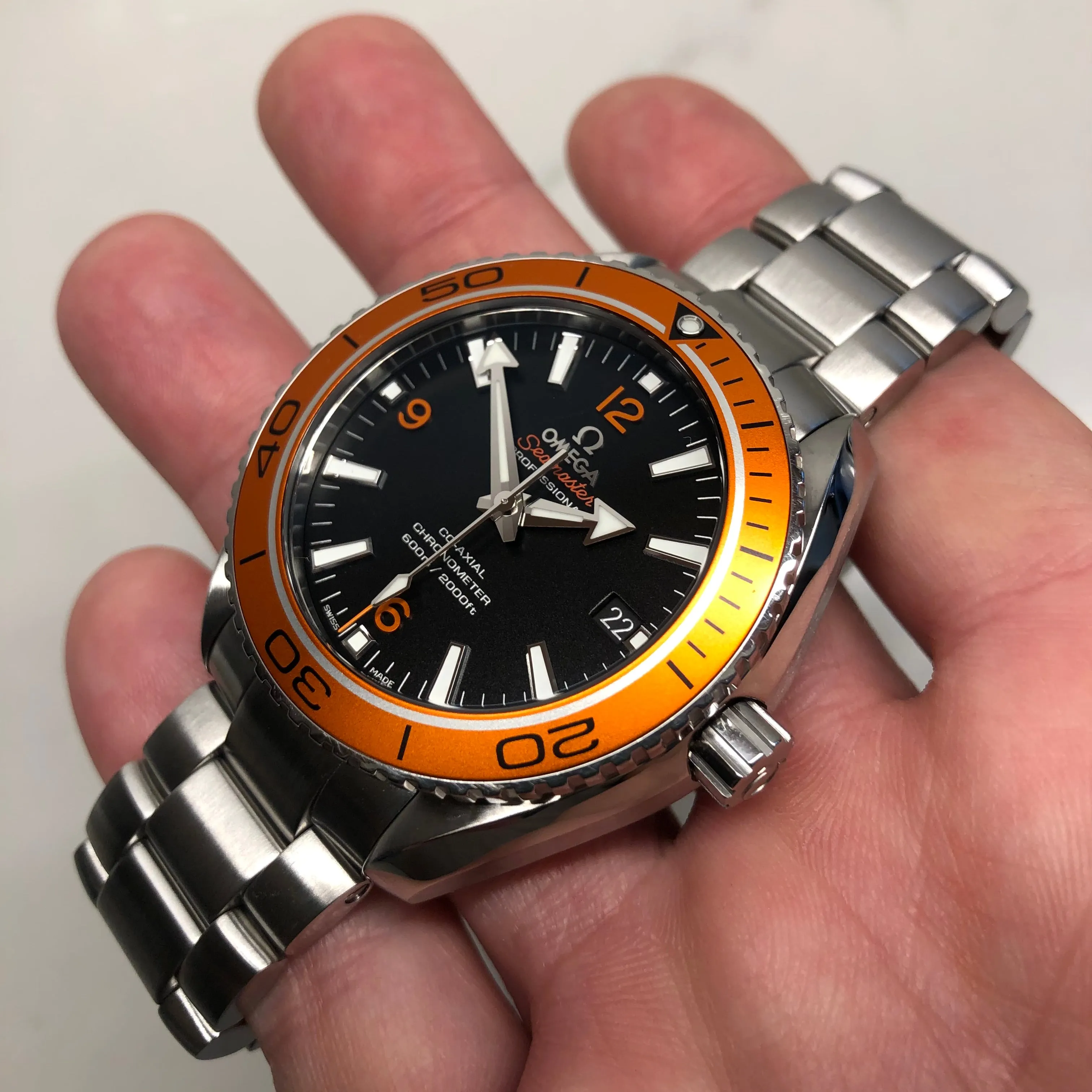 2018 Omega Planet Ocean 600M Seamaster 232.30.42.21.01.002 Steel Co-Axial 42mm Orange Bezel Box Papers