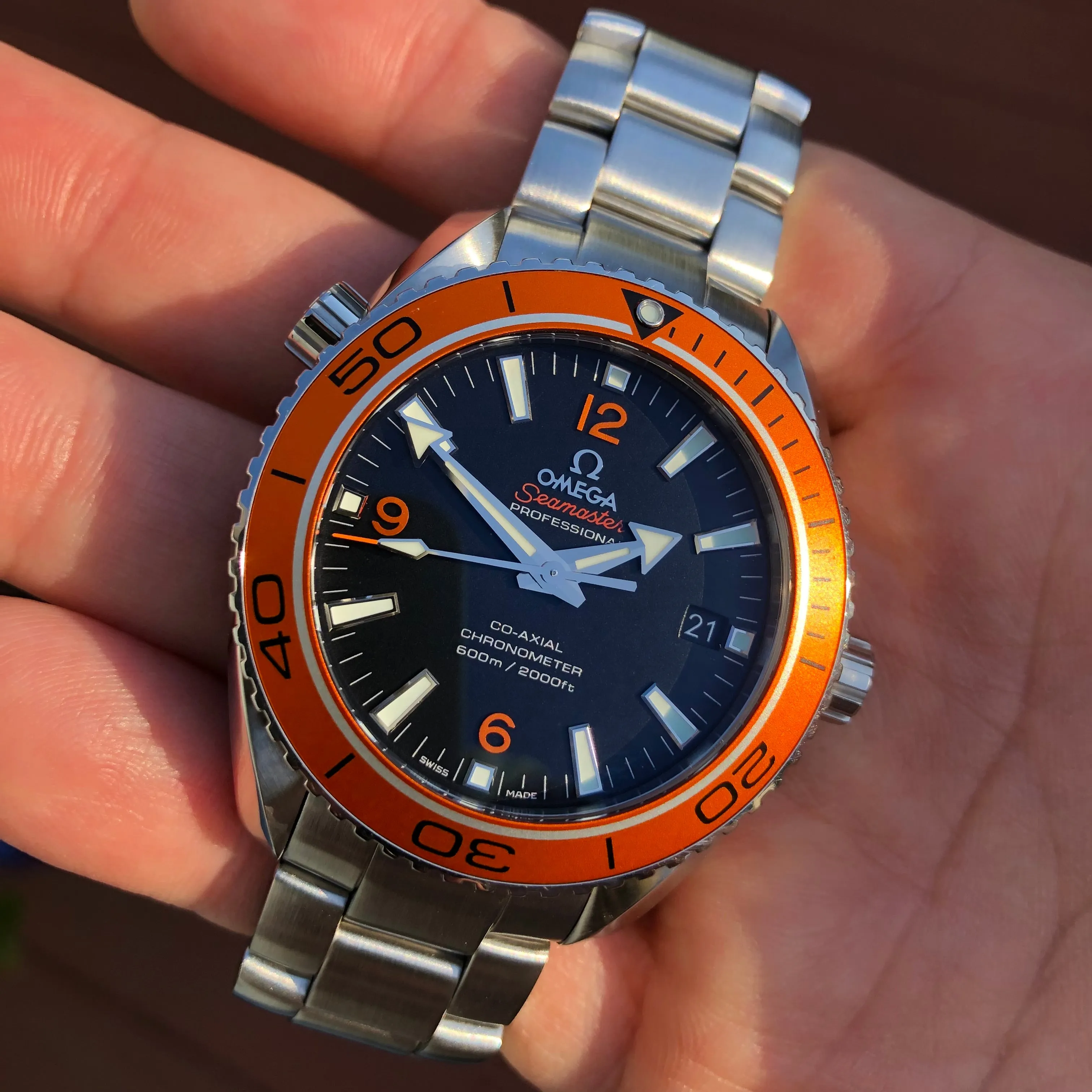 2018 Omega Planet Ocean 600M Seamaster 232.30.42.21.01.002 Steel Co-Axial 42mm Orange Bezel Box Papers