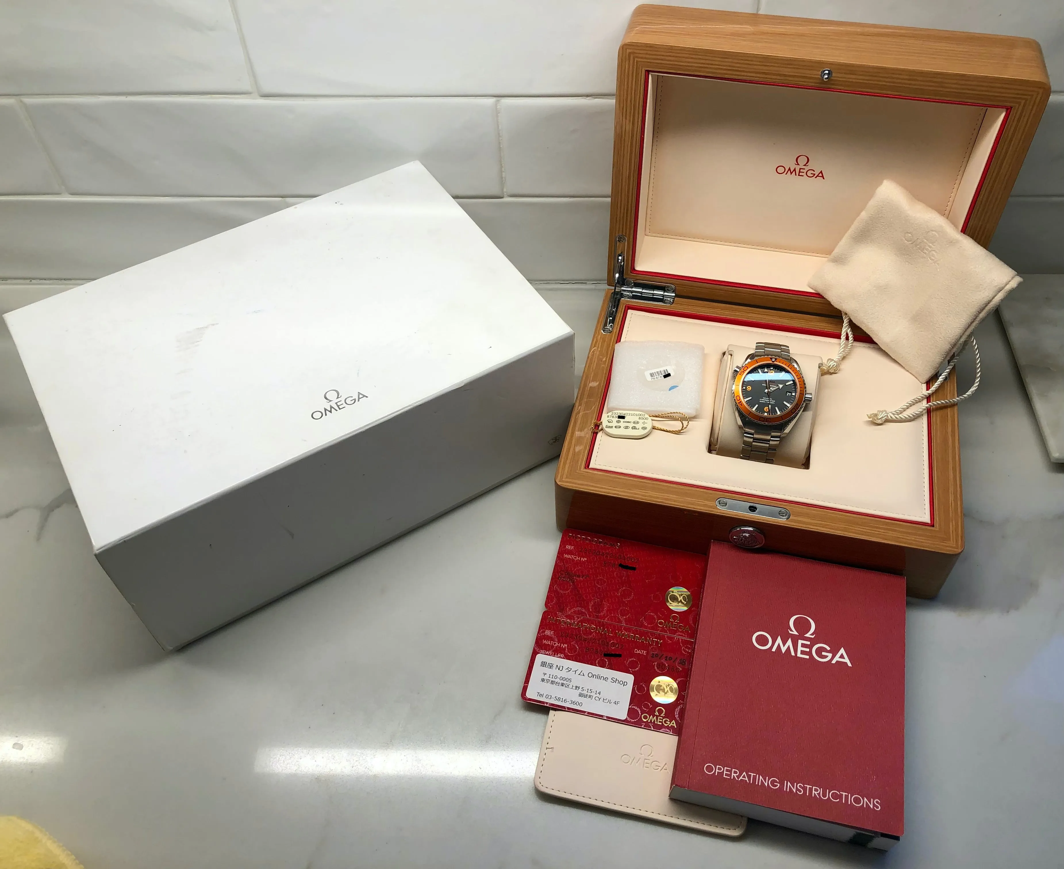 2018 Omega Planet Ocean 600M Seamaster 232.30.42.21.01.002 Steel Co-Axial 42mm Orange Bezel Box Papers