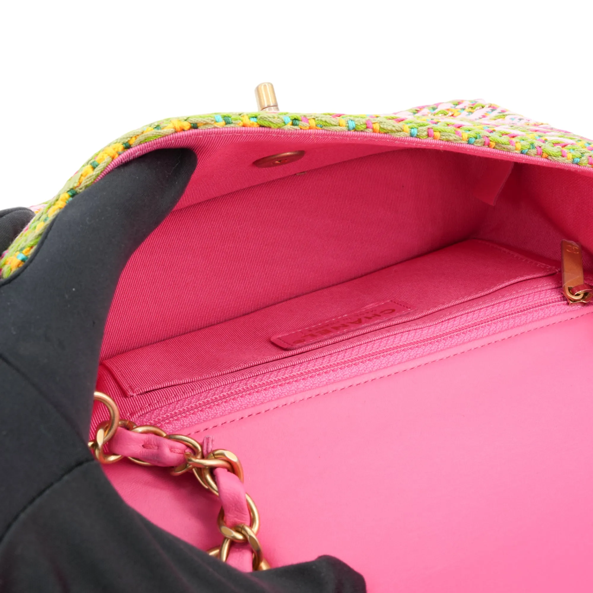 21C Pink Green Chain Tweed Mini Rectangular Flap Bag