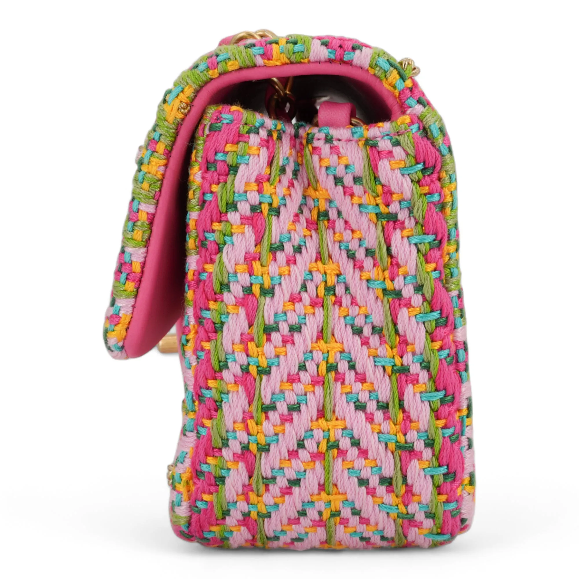 21C Pink Green Chain Tweed Mini Rectangular Flap Bag