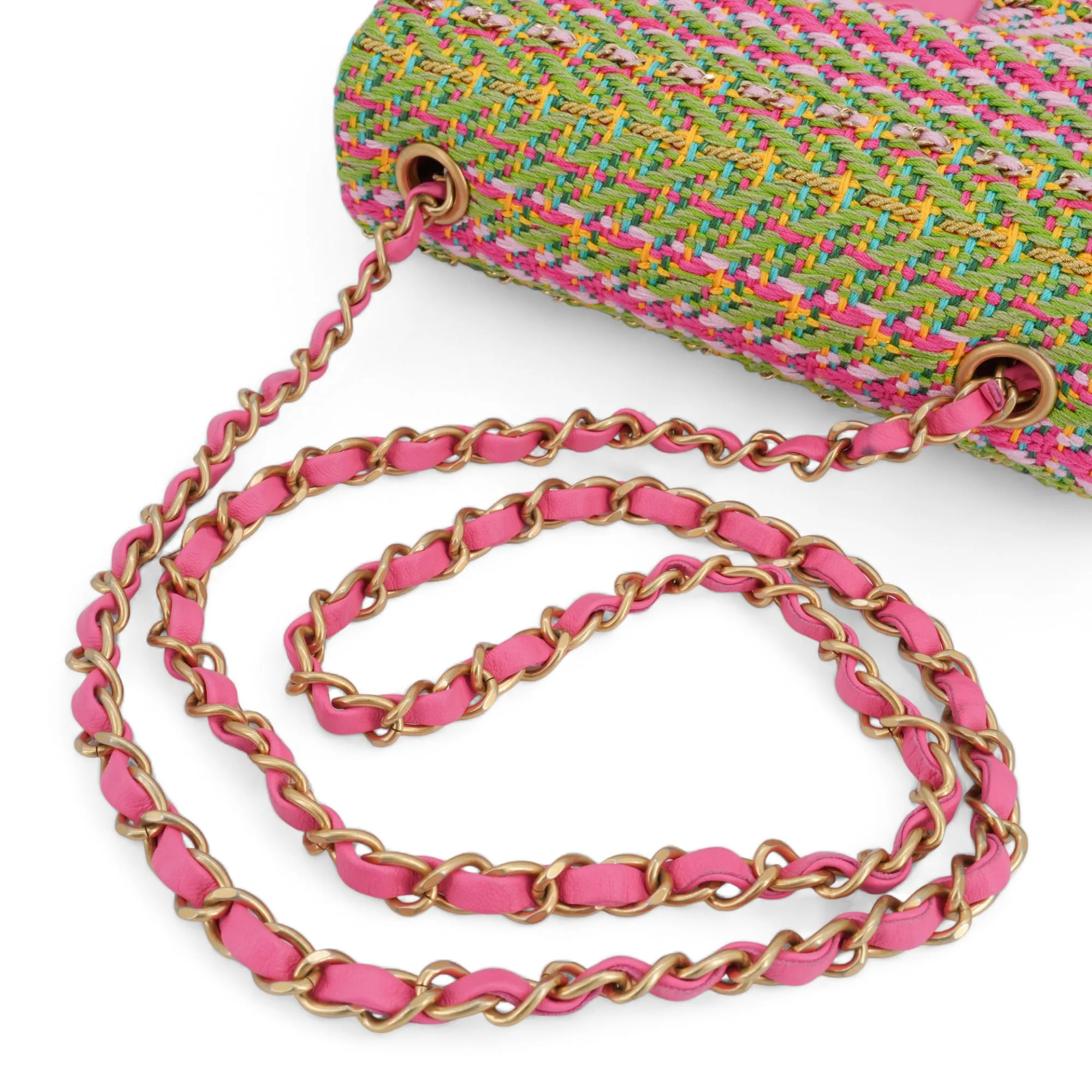 21C Pink Green Chain Tweed Mini Rectangular Flap Bag
