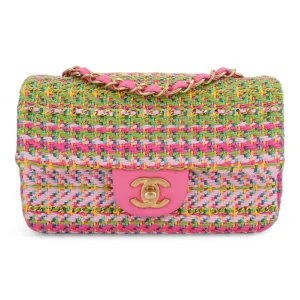 21C Pink Green Chain Tweed Mini Rectangular Flap Bag