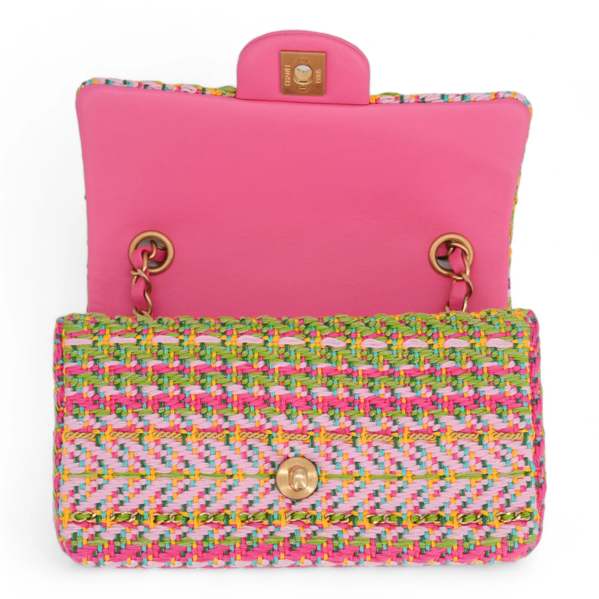 21C Pink Green Chain Tweed Mini Rectangular Flap Bag