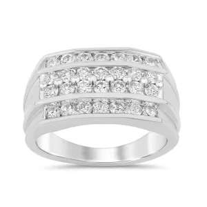 4 Channel Row Men's Ring with 1.50ct of Laboratory Grown Diamonds in 9ct White Gold
