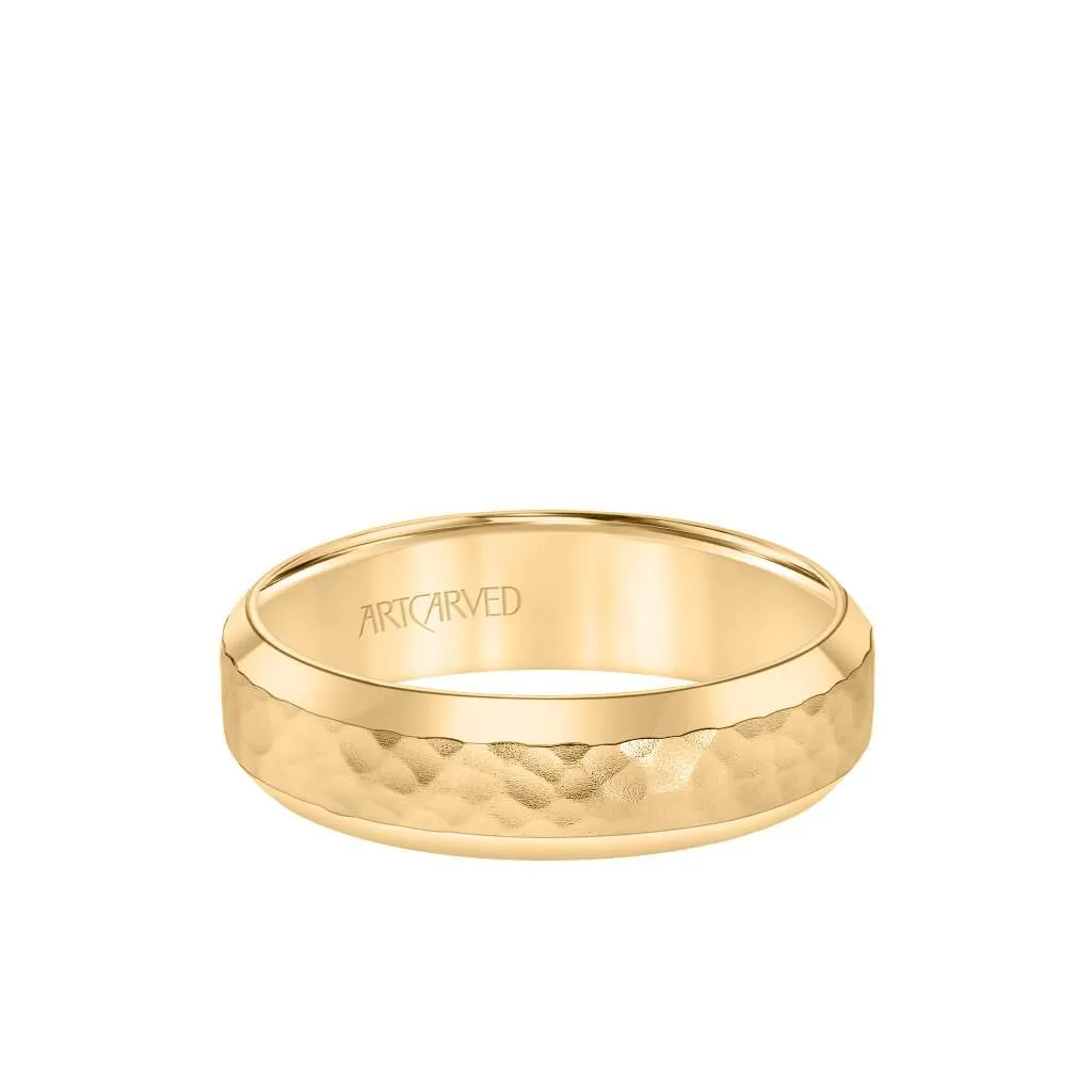 6MM Men's Classic Wedding Band - Hammered Finish and Bevel Edge