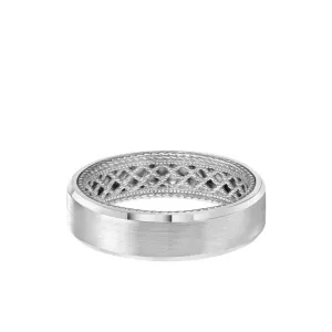 6MM Men's Contemporary Wedding Band - Satin Finish and Bevel Edge with Inside Net Pattern with Rope Edge