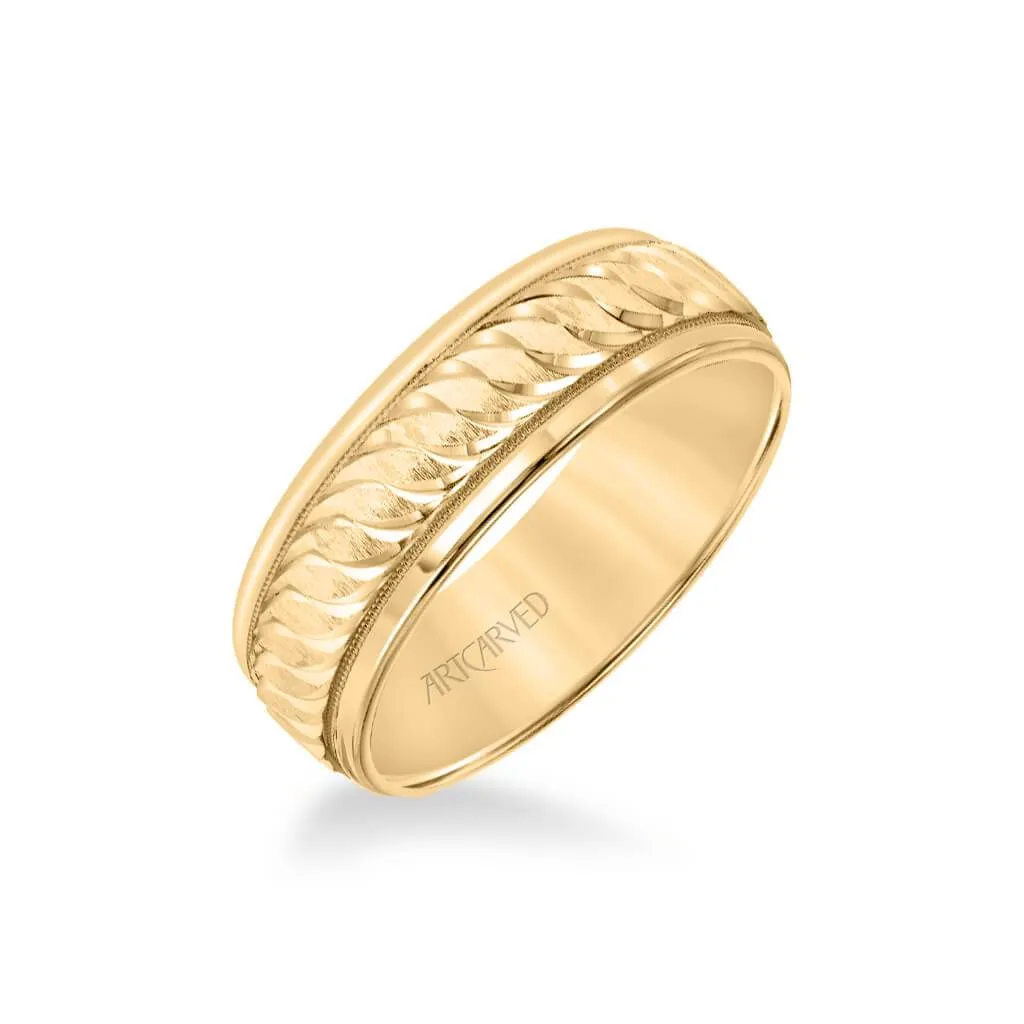 7MM Men's Classic Wedding Band - Swiss Cut Engraved Design with Milgrain and Round Edge