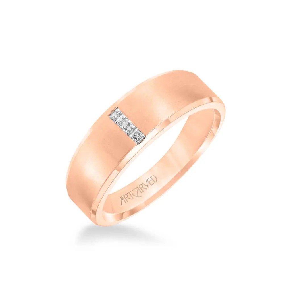 7MM Men's Contemporary Three Stone Diamond Wedding Band - Brush Finish and Step Edge