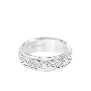 7MM Men's Wedding Band - Engraved Paisley Design with Milgrain Detail and Round Edge