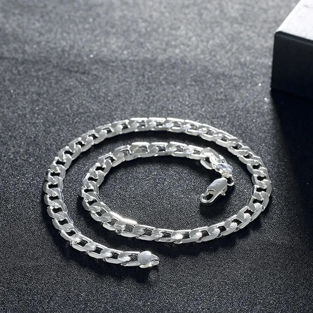 925 Sterling Silver Plated Necklace for Men 20/24 Inches Classic 8MM Chain Luxury Jewelry Great Christmas Gift