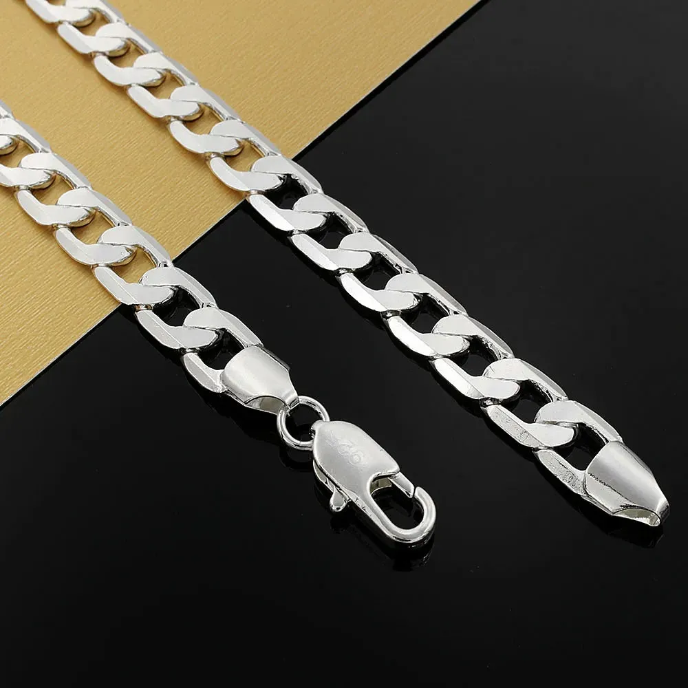 925 Sterling Silver Plated Necklace for Men 20/24 Inches Classic 8MM Chain Luxury Jewelry Great Christmas Gift