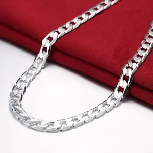 925 Sterling Silver Plated Necklace for Men 20/24 Inches Classic 8MM Chain Luxury Jewelry Great Christmas Gift