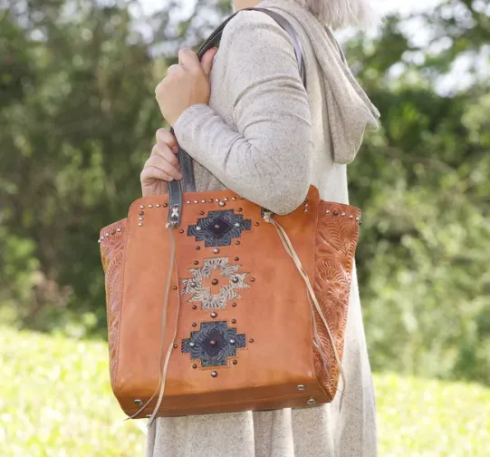 American West Handbag Navajo Soul Collection: Leather Shoulder Tote