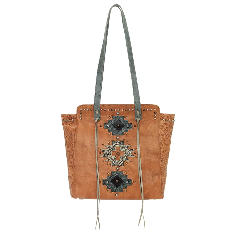 American West Handbag Navajo Soul Collection: Leather Shoulder Tote