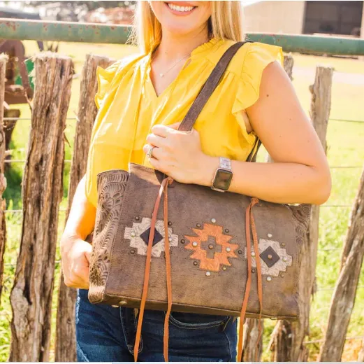 American West Handbag Navajo Soul Collection: Leather Tote Concealed Carry