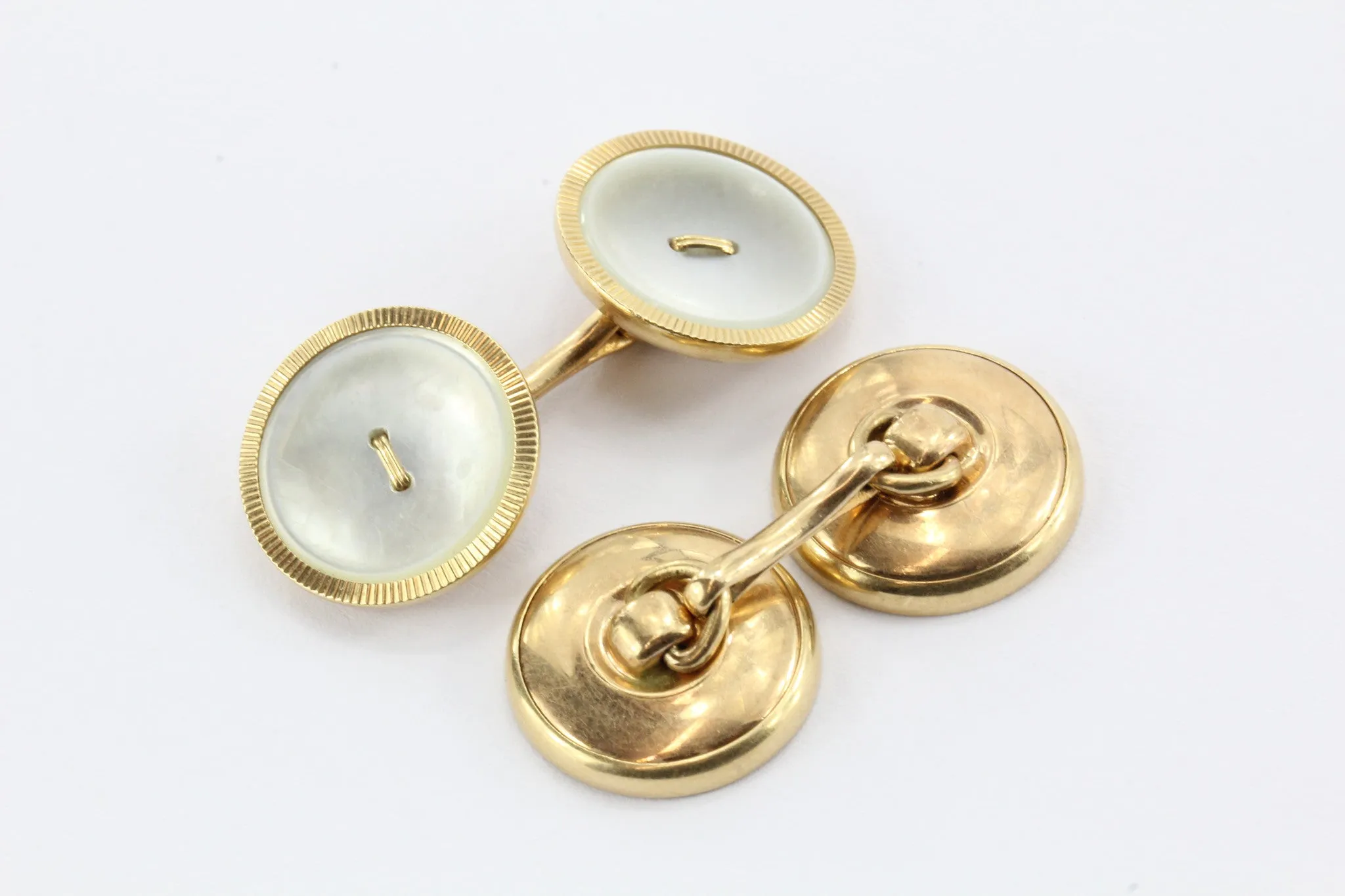 Antique Art Deco 14K Gold Mother of Pearl MOP Signed Krementz Cufflinks
