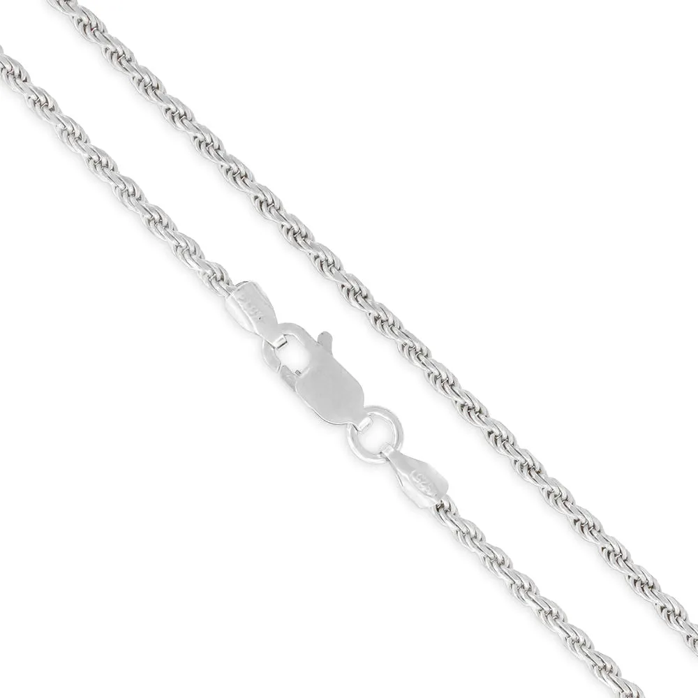 Authentic 925 Sterling Silver 2MM Rope Diamond-Cut Chain|Solid 925 Italy Necklaces