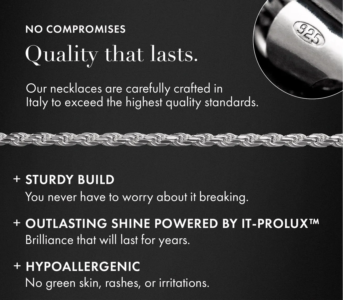 Authentic 925 Sterling Silver 2MM Rope Diamond-Cut Chain|Solid 925 Italy Necklaces