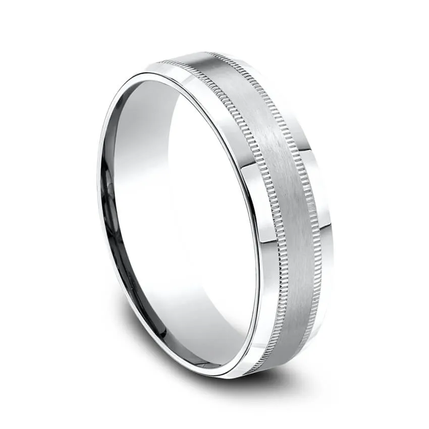 Benchmark 14K White Gold Milgrain Satin Center Men's Wedding Band CF6643814KW