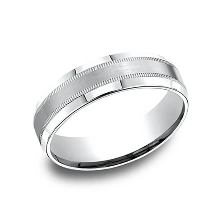 Benchmark Beveled Edge Comfort-Fit Satin Center Men's Wedding Band CF6643814KW